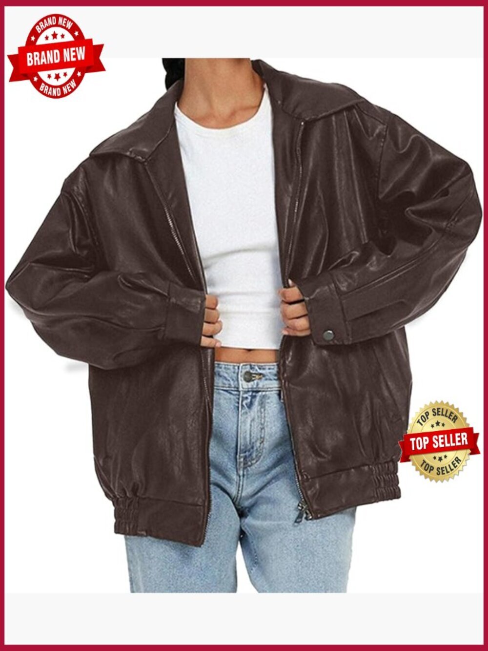 Oversized Faux Leather Motorcycle Jacket Bomber Coat